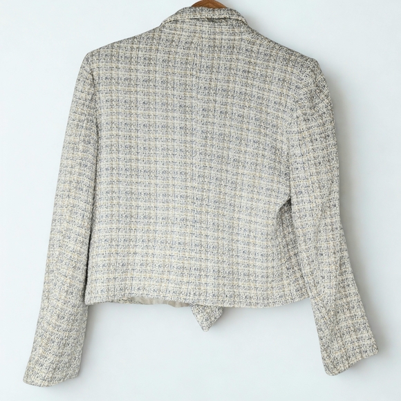 Zara Tweed Crop White Gold Button Blazer XL - Picture 5 of 6